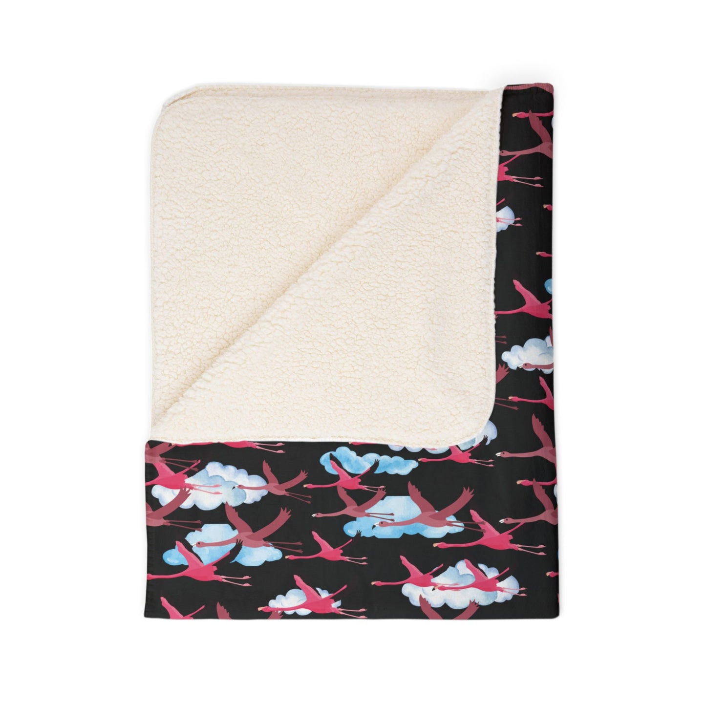 Flying Flamingo Fleece Sherpa Blanket (Black)