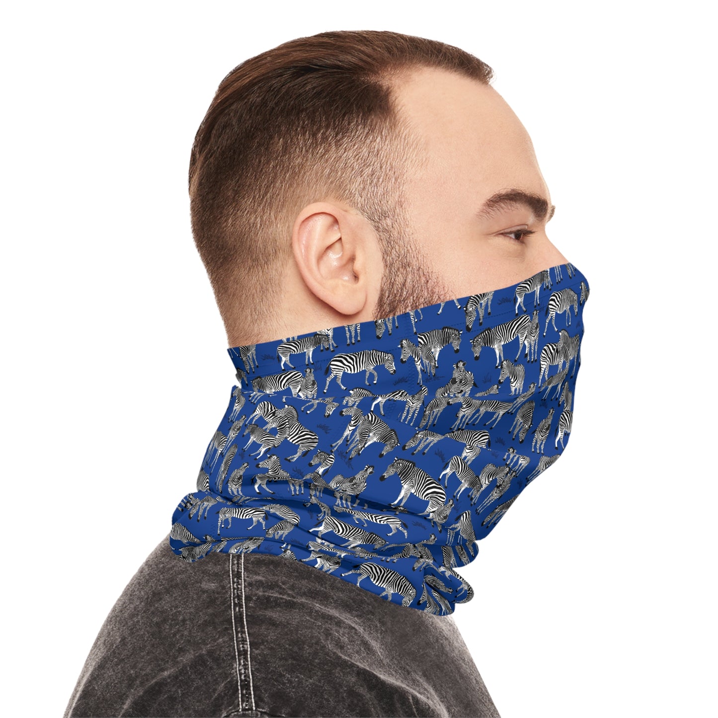 Colorful Lightweight Neck Gaiter with Zebra Herd Design (Blue), Outdoor Accessory, Unique Gift, Hiking Gear, Nature-Themed Scarf