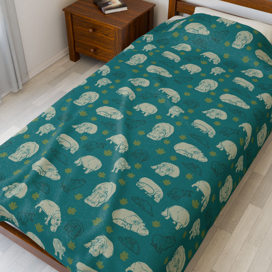 Hippo Pod Velveteen Plush Blanket