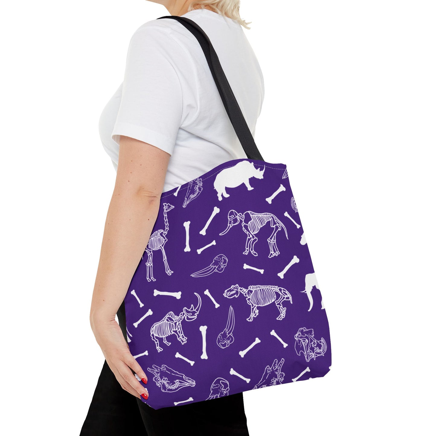 Whimsical Animal Skeletons Tote Bag (Purple), Perfect for Animal Lovers, Halloween, Eco-Friendly Bag, Gift for Pet Owners, Shopping Bag, Halloween Gift