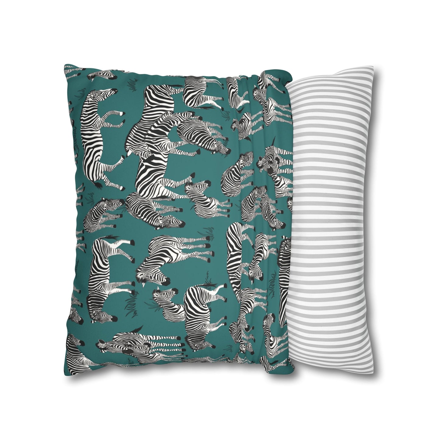 Zebra Herd Lux Faux Suede Throw Pillow Cover – 18" x 18" & 20" x 20" (Jade Sea)