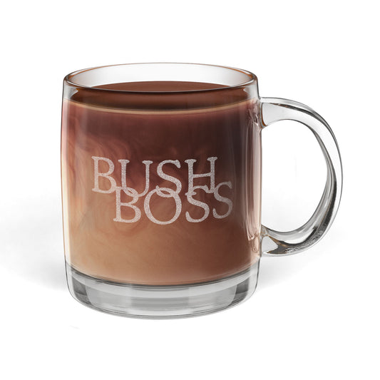 BUSH BOSS Engraved Coffee Mug, Custom Gift for Coffee Lovers, Unique Housewarming Present, Engraved Glassware for Any Occasion