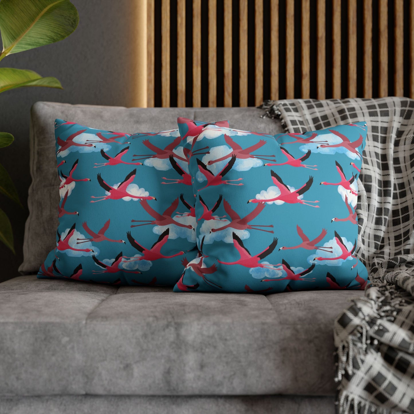 Flying Flamingo Lux Faux Suede Pillow Cover (Blue Sky) – 18" x 18" & 20" x 20"