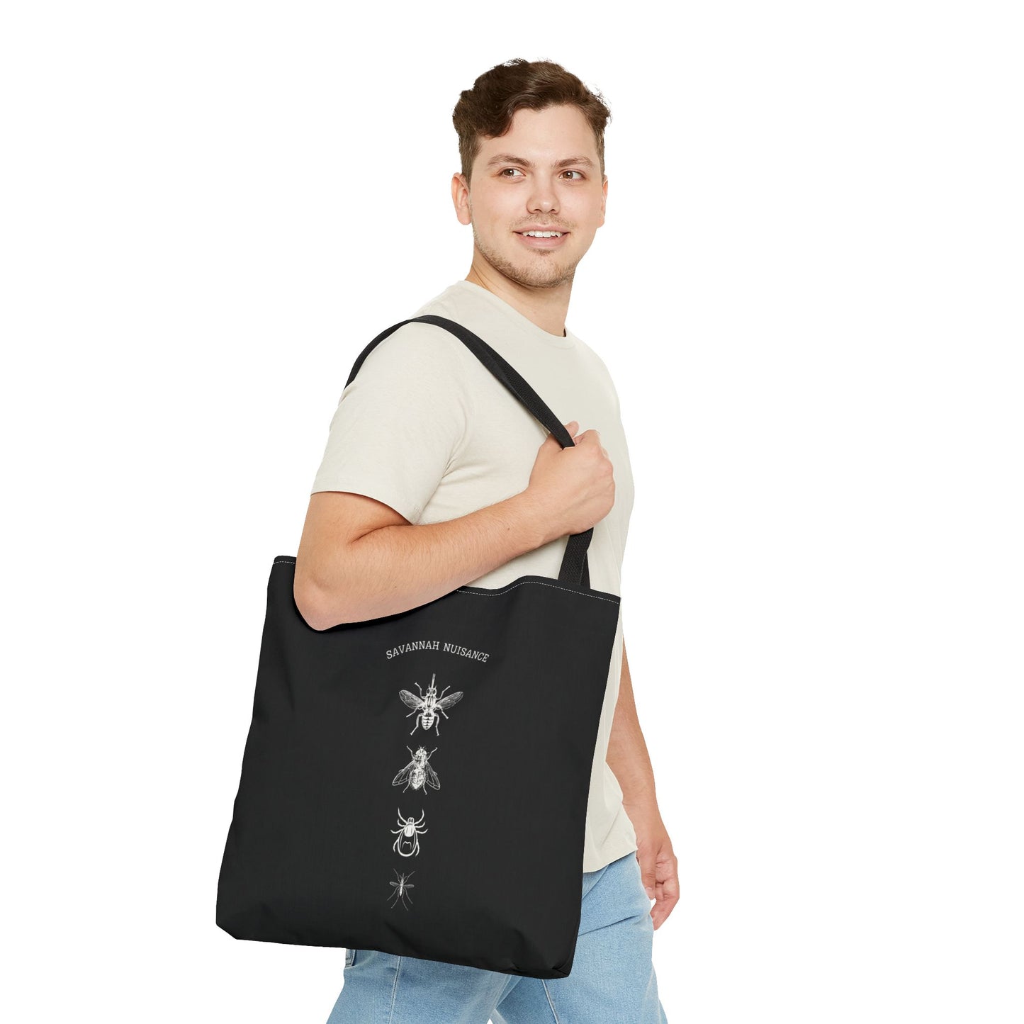 Savannah Nuisance Insect-Themed Tote Bag | Eco-Friendly Reusable Shopping Bag, Bee Lover Gift, Nature Enthusiast Accessory, Black AOP
