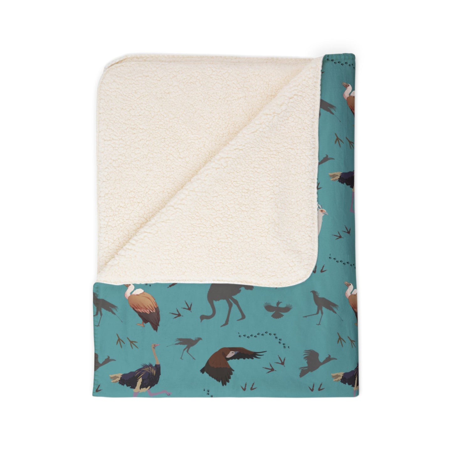 Safari Bird Fleece Sherpa Blanket (Teal)