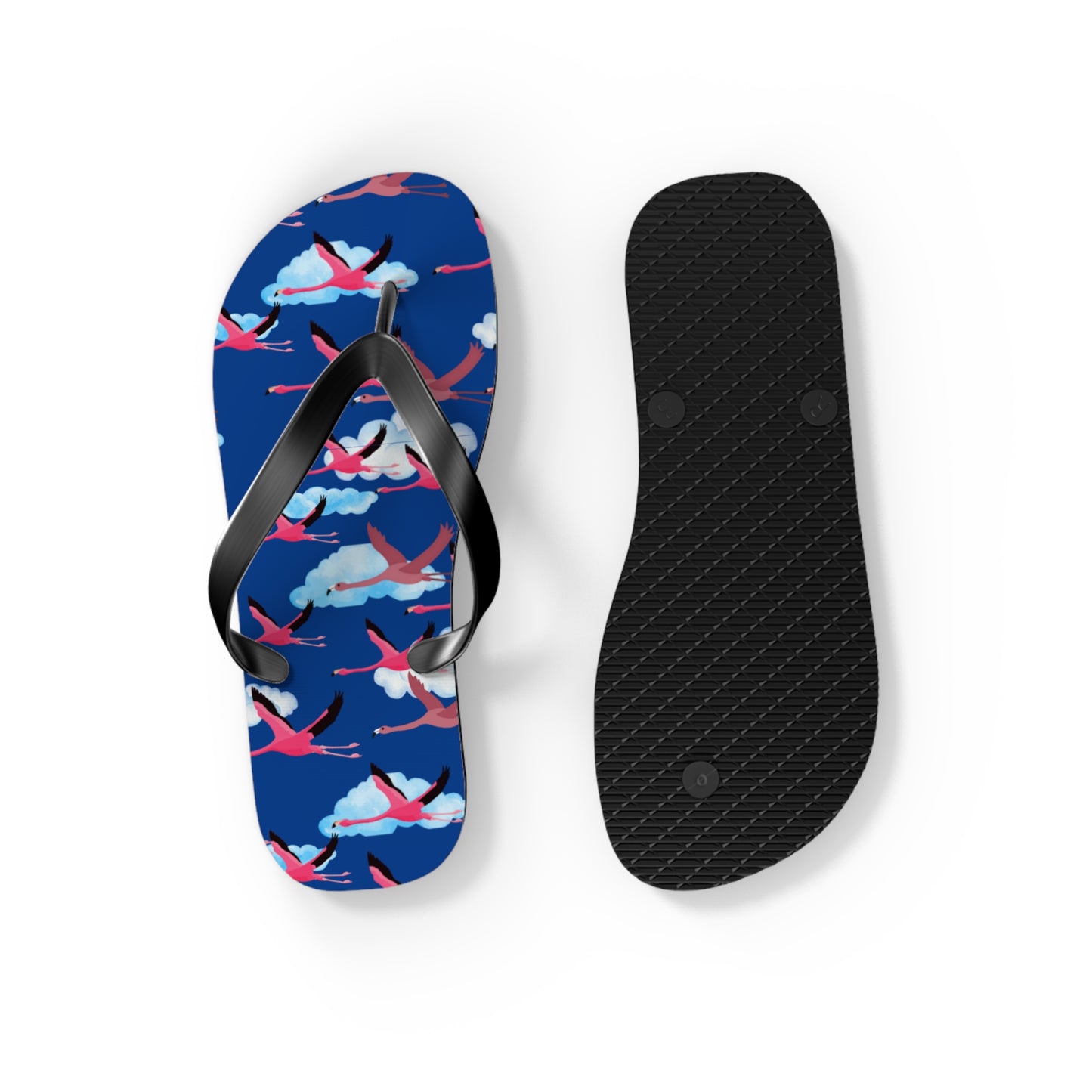 Flying Flamingo Print Flip Flops (Blue), Summer Sandals, Beach Footwear, Vacation Essentials, Gift for Nature Lovers, Cute Outdoor Wear