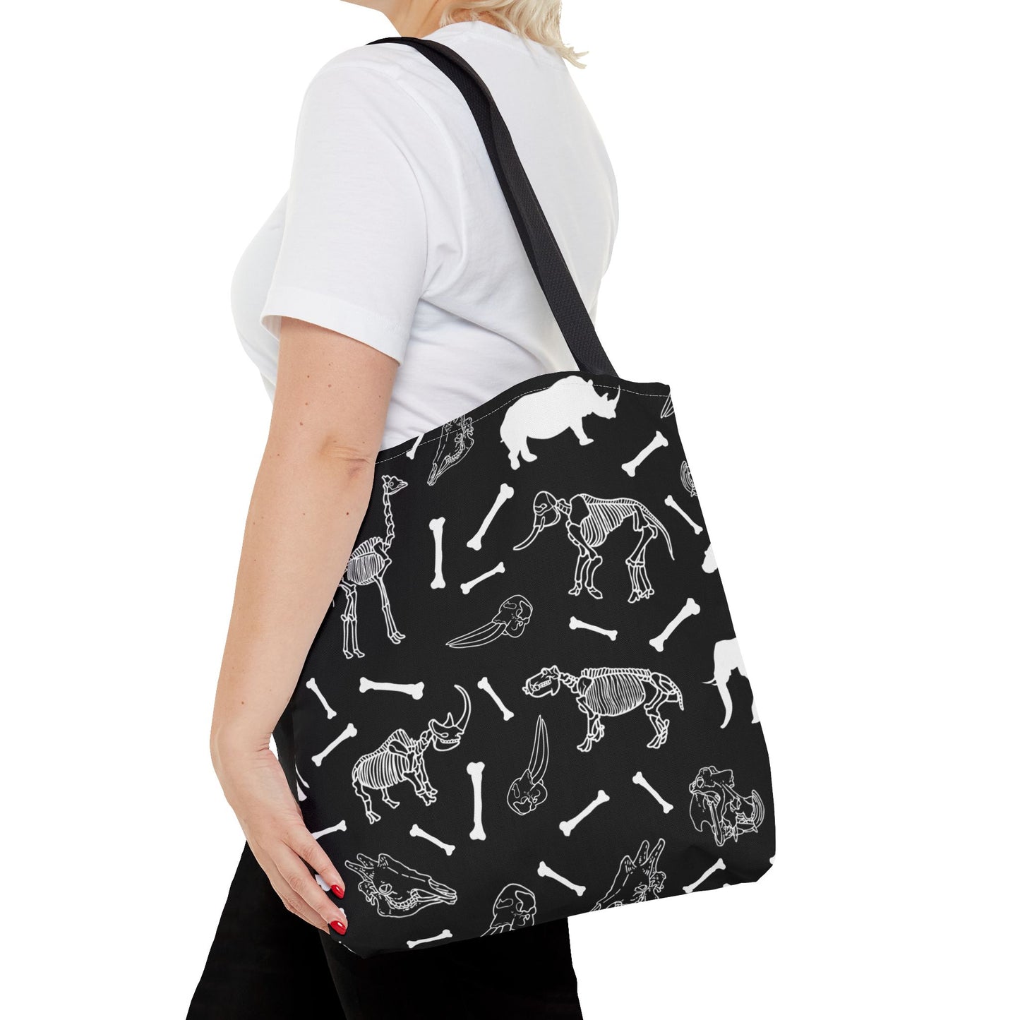 Whimsical Animal Skeletons Tote Bag (Black), Perfect for Animal Lovers, Halloween, Eco-Friendly Bag, Gift for Pet Owners, Shopping Bag, Halloween Gift