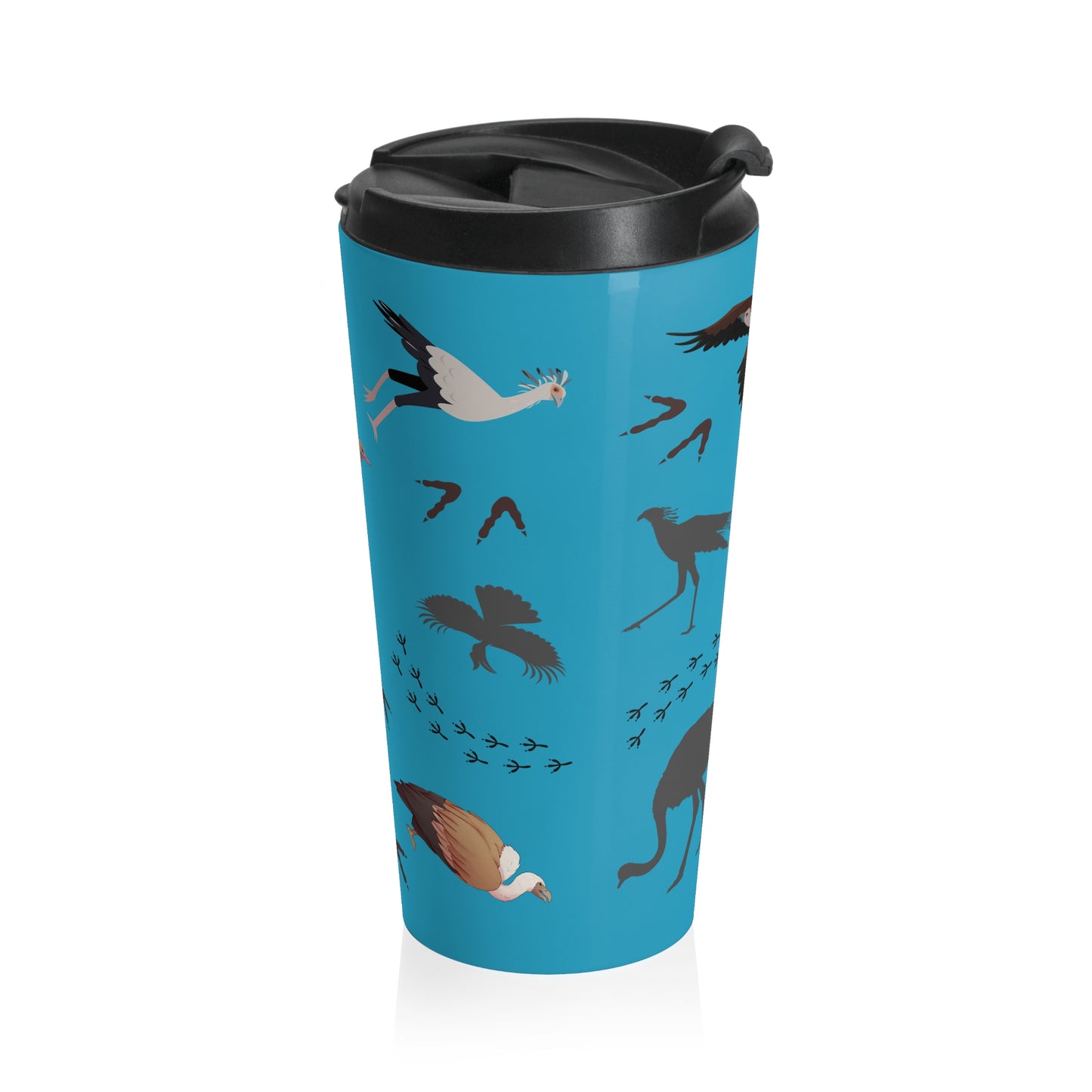 Safari Bird Pattern Stainless Steel Travel Mug (Turquoise), Bird Lover Gift, Coffee Cup for Outdoor Adventures, Animal Prints, Eco-Friendly Travel Accessory