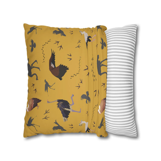 Safari Bird Lux Faux Suede Pillow Cover (Mustard) – 18" x 18" & 20" x 20"