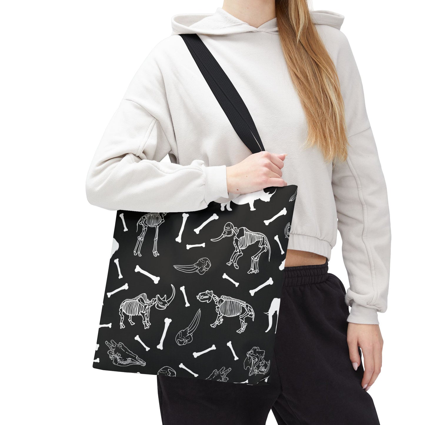 Whimsical Animal Skeletons Tote Bag (Black), Perfect for Animal Lovers, Halloween, Eco-Friendly Bag, Gift for Pet Owners, Shopping Bag, Halloween Gift