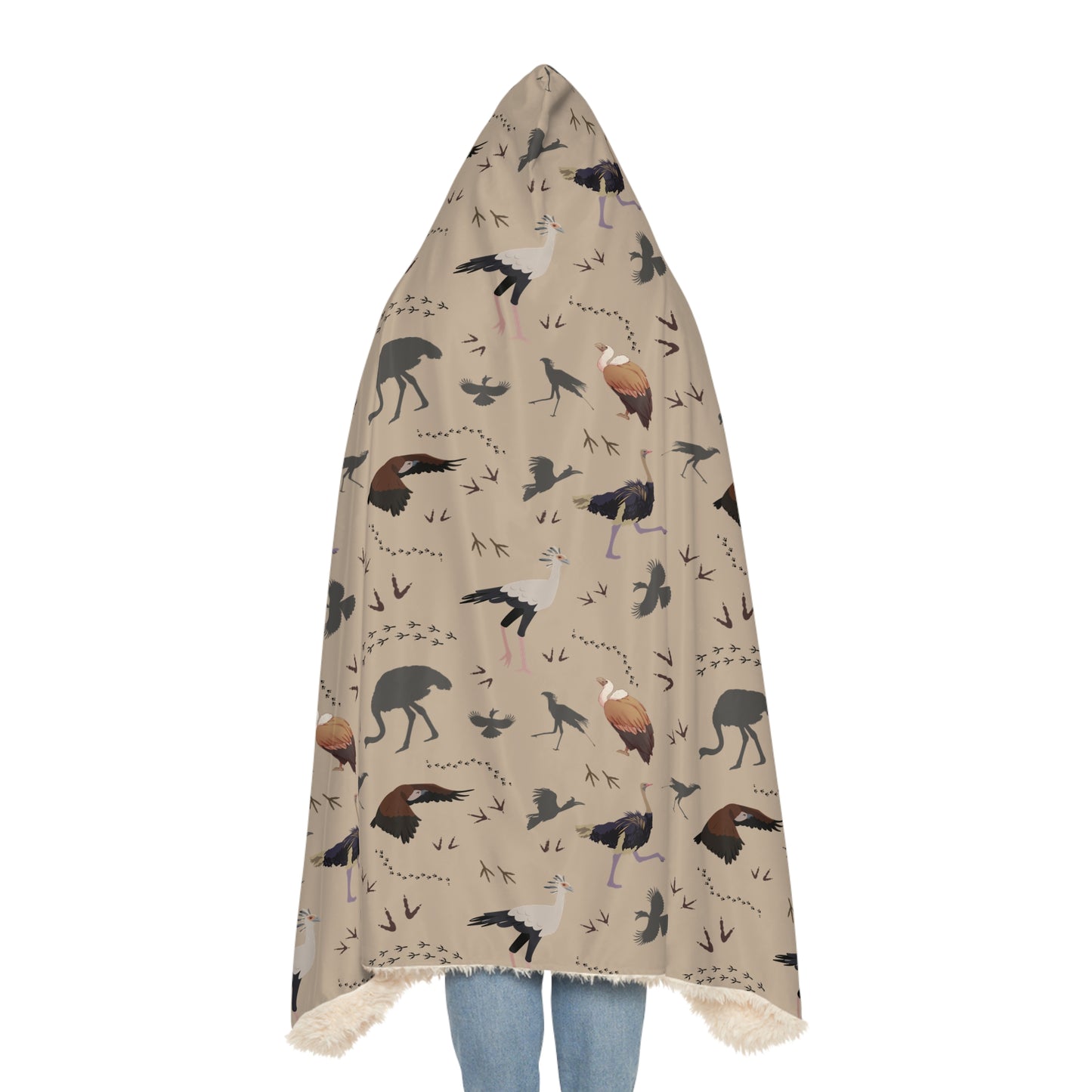 Hooded Snuggle Blanket - Whimsical Safari Bird Print (Blush Clay)