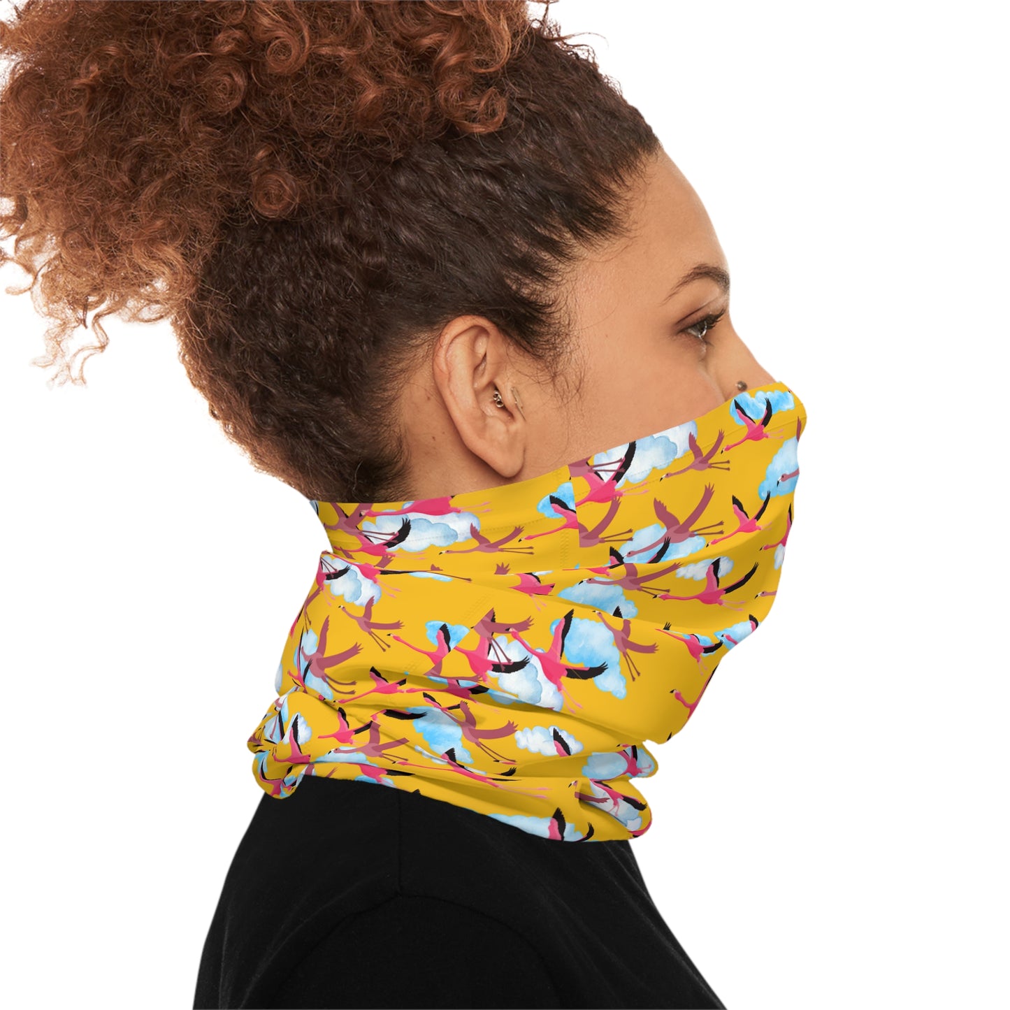 Colorful Lightweight Neck Gaiter with Flying Flamingo Design (Yellow), Outdoor Accessory, Unique Gift, Hiking Gear, Nature-Themed Scarf