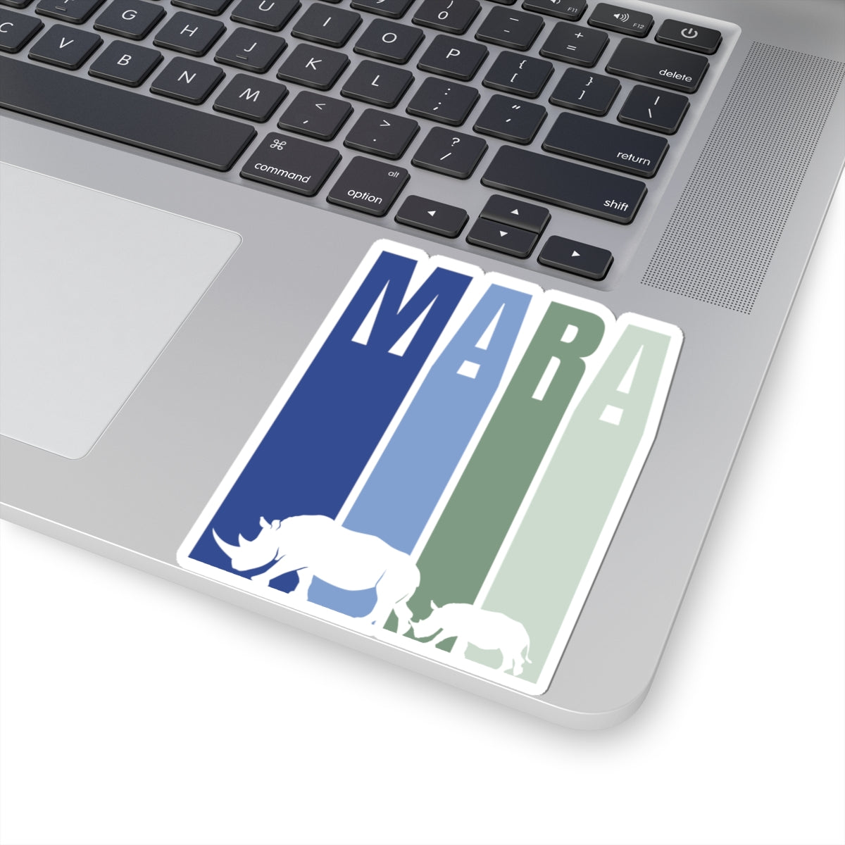 Safari Themed, Mummy and baby Rhino, Masai Mara, Blue, Vibrant Kiss-Cut Stickers for Laptop, Scrapbooking, Gifts, Eco-Friendly Decor, Customizable Designs