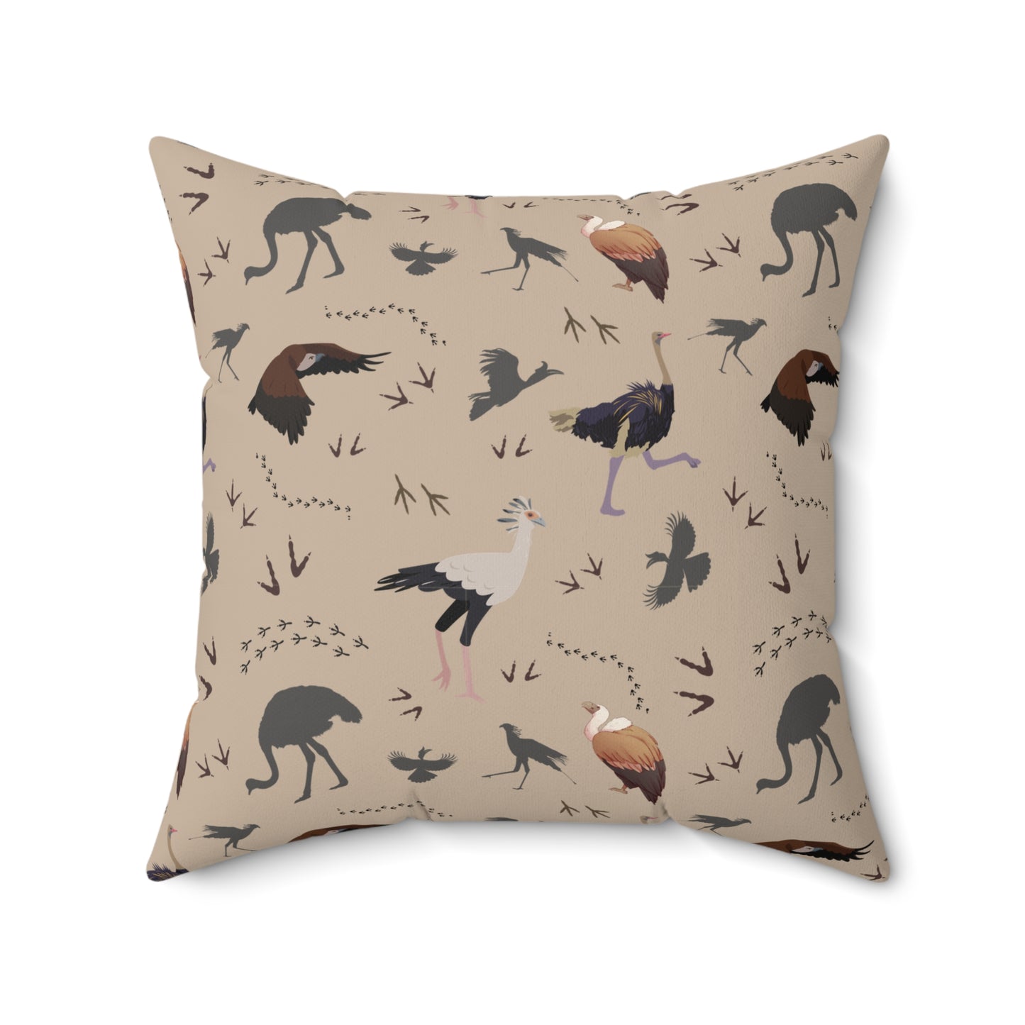 Safari Bird Print Lux Faux Suede Throw Pillow with Insert – 18" x 18" & 20" x 20" (Blush Clay)