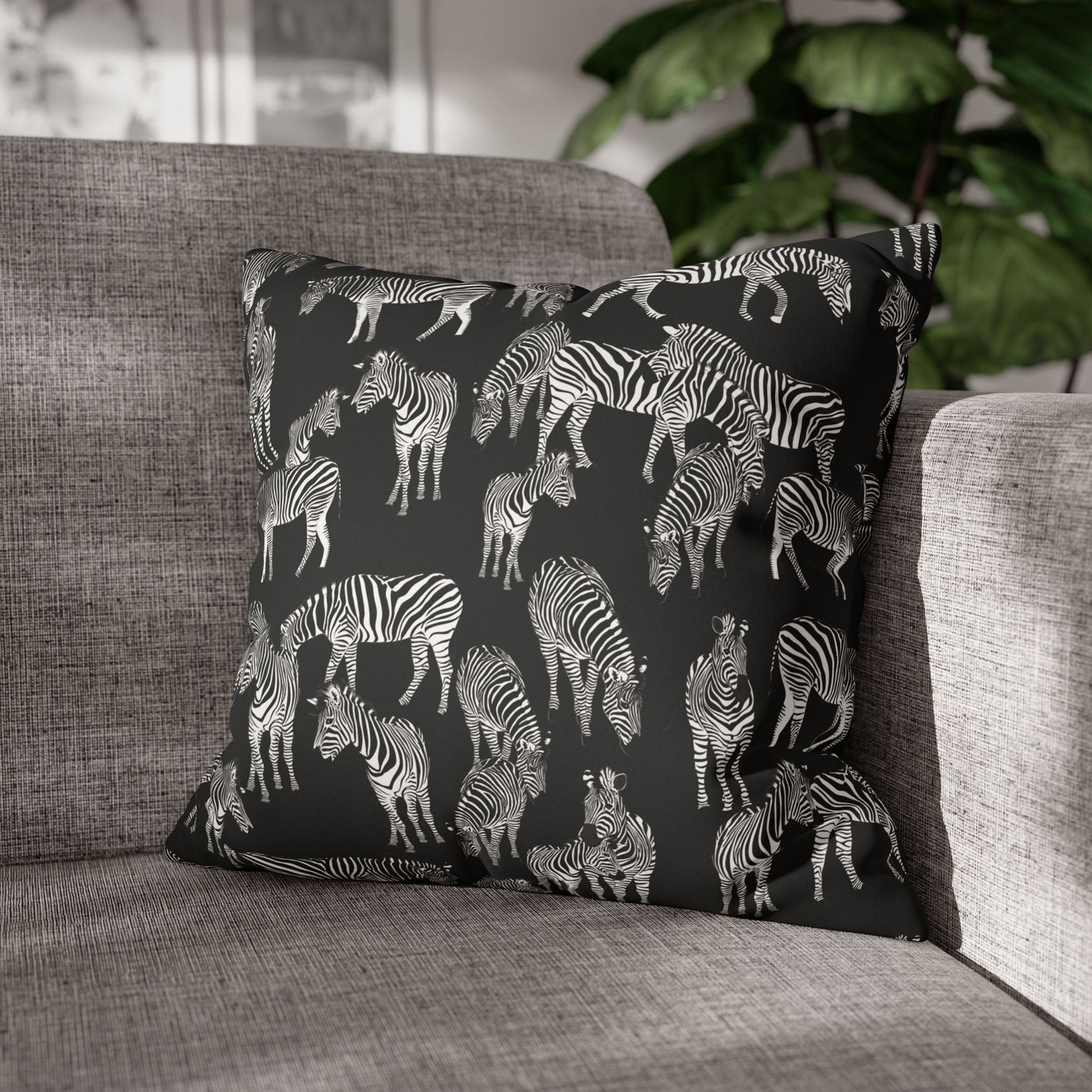 Zebra Herd Lux Faux Suede Throw Pillow Cover – 18" x 18" & 20" x 20" (Black)