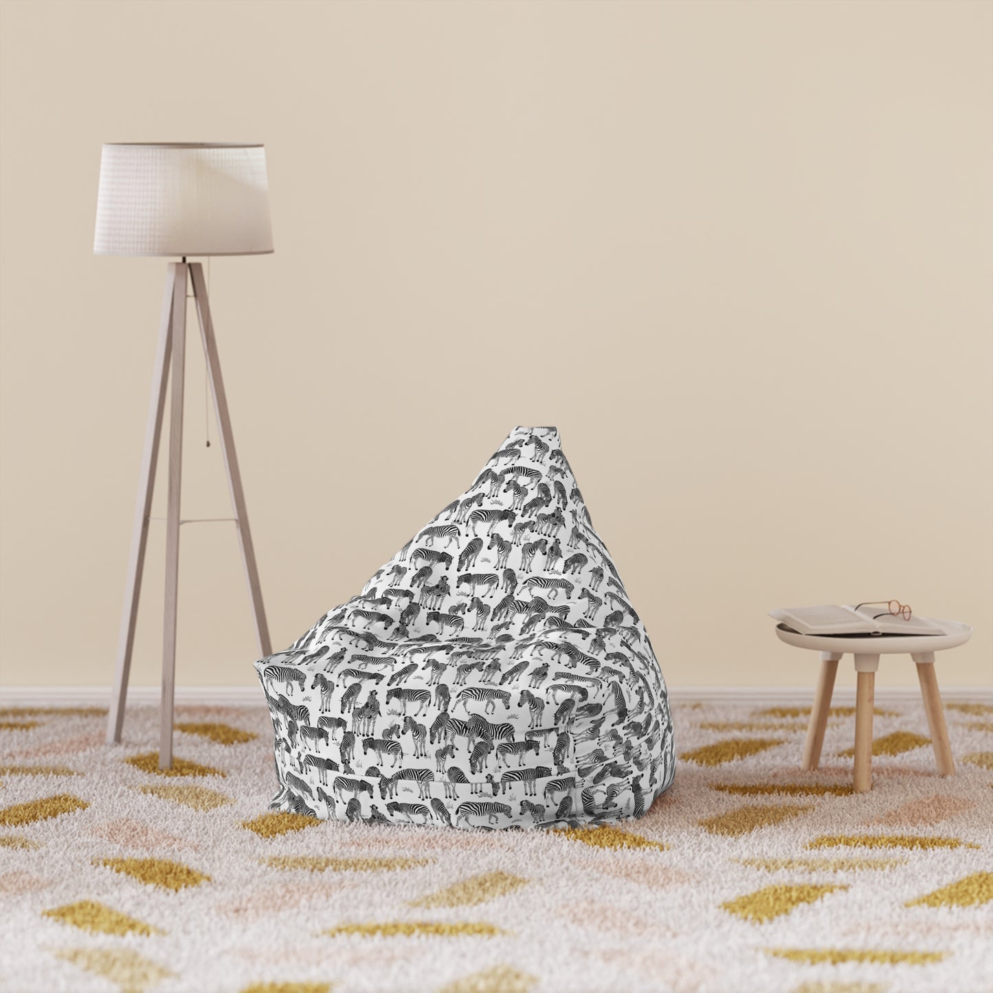 Bean Bag Chair Cover - Zebra Herd Pattern (White)