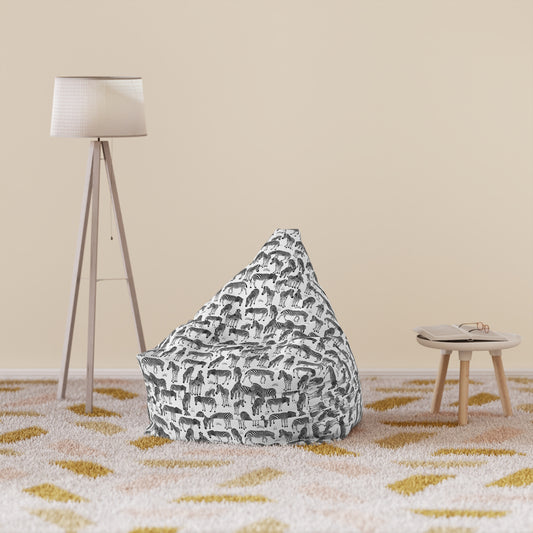 Bean Bag Chair Cover - Zebra Herd Pattern (White)