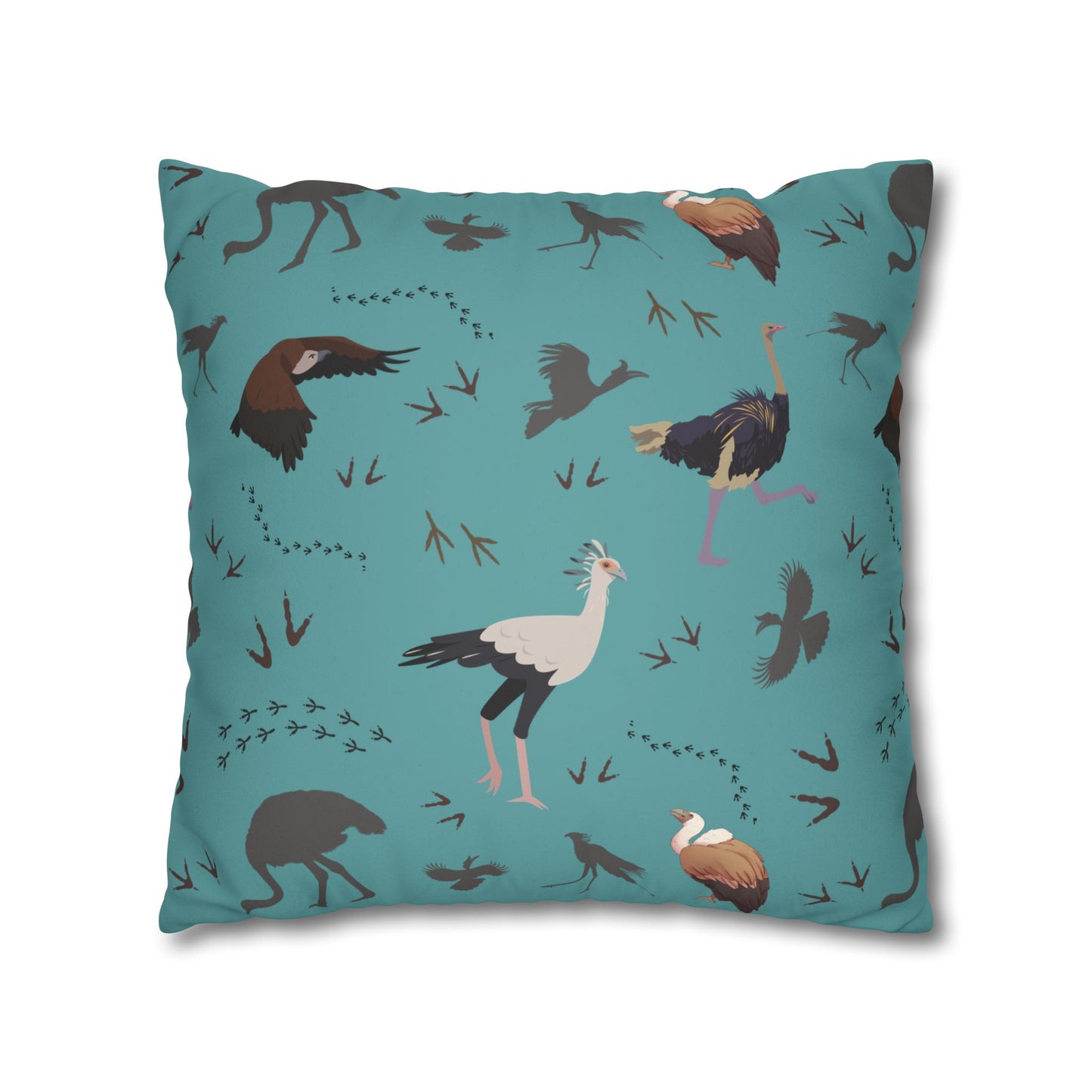 Safari Bird Lux Faux Suede Pillow Cover (Teal) – 18" x 18" & 20" x 20"