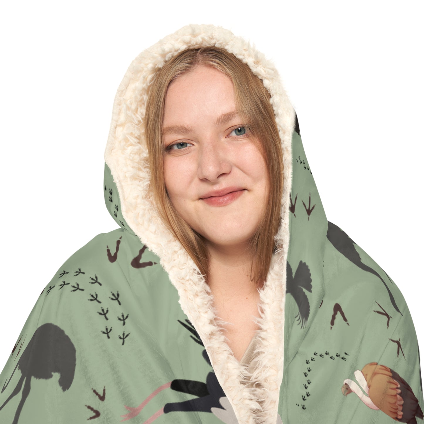 Hooded Snuggle Blanket - Whimsical Safari Bird Print (Sage)