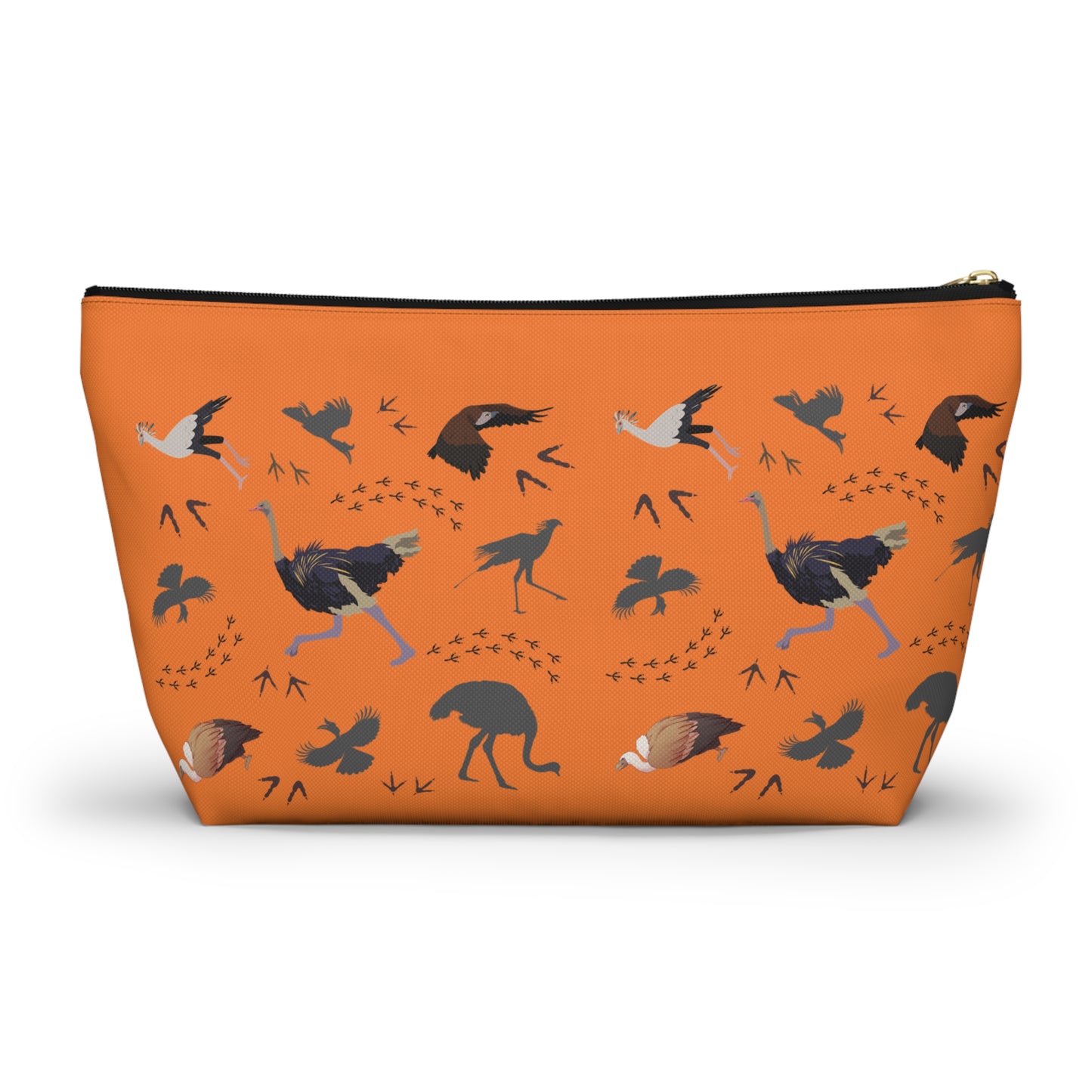Safari Bird-Themed Accessory Pouch (Orange) for Nature Lovers, Travel Toiletry Bag, Organizer, Gift for Birdwatchers, Wildlife Enthusiasts