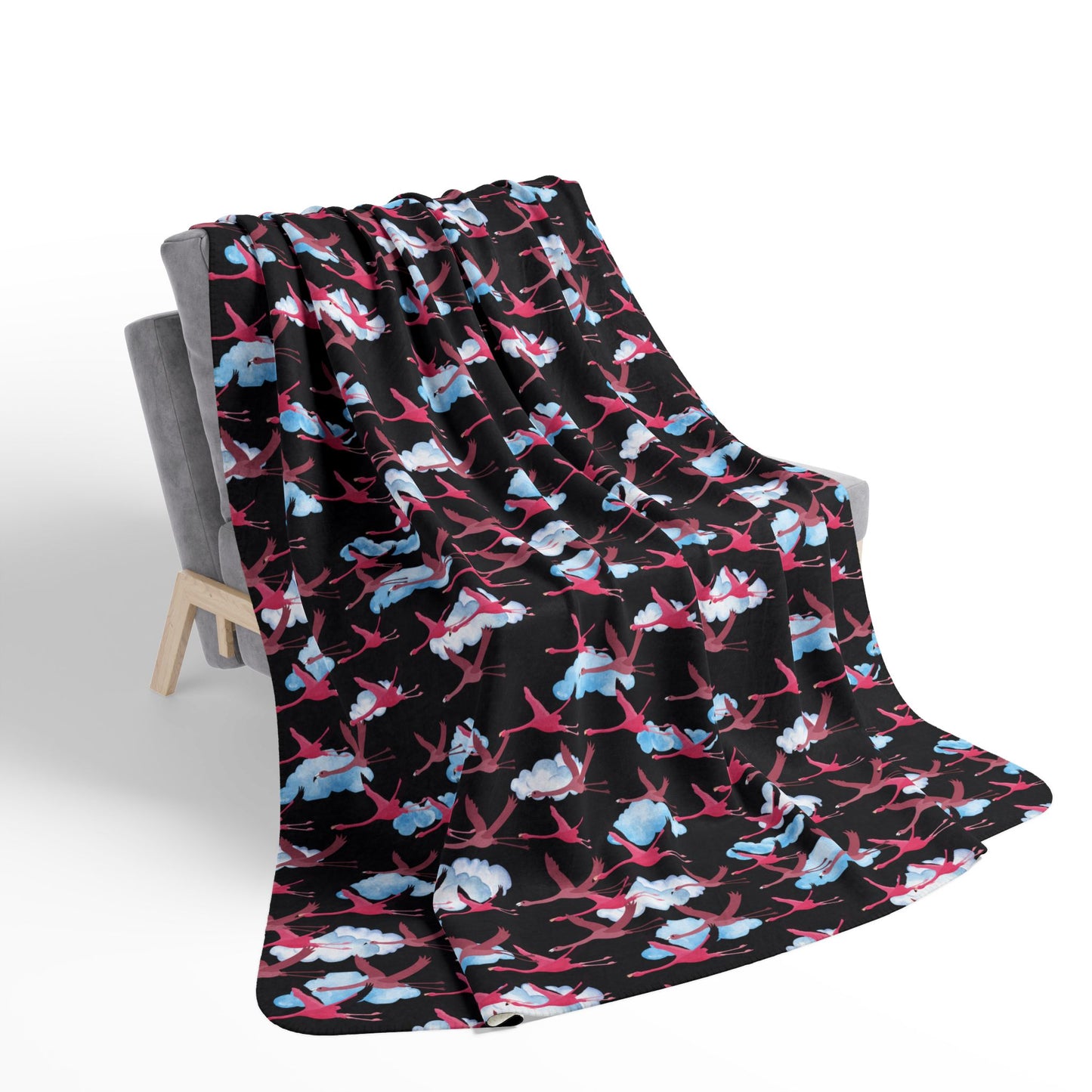 Flying Flamingo Fleece Sherpa Blanket (Black)