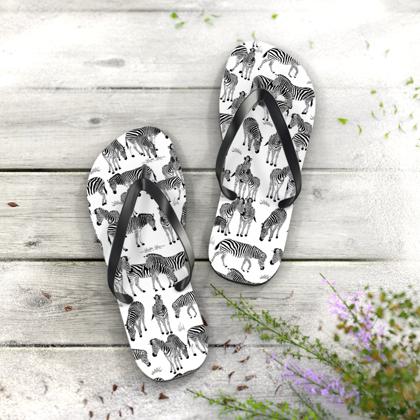 Zebra Print Flip Flops (White), Summer Sandals, Beach Footwear, Vacation Essentials, Gift for Nature Lovers, Cute Outdoor Wear