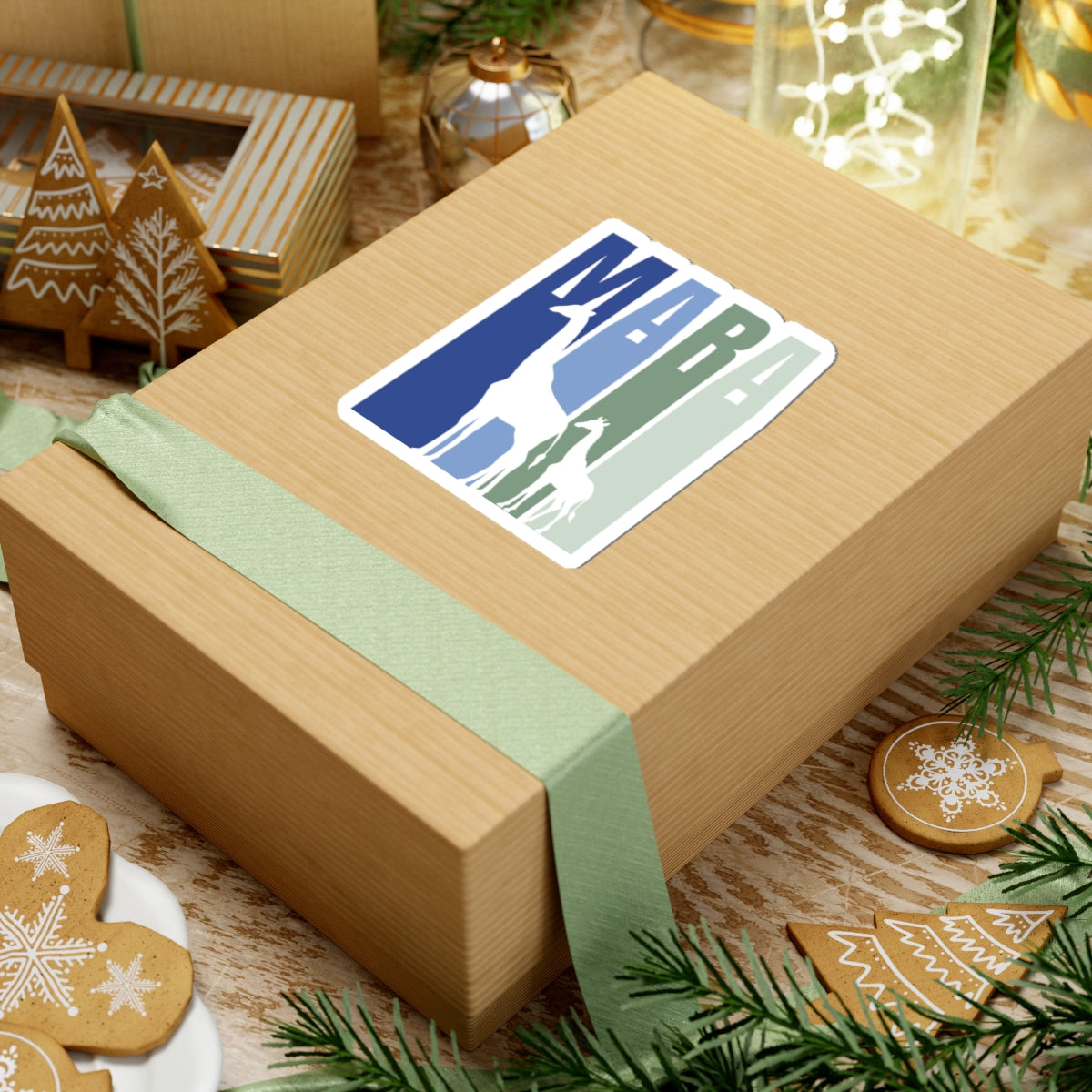 Safari Themed, Mummy and baby Giraffes, Masai Mara, Blue, Vibrant Kiss-Cut Stickers for Laptop, Scrapbooking, Gifts, Eco-Friendly Decor, Customizable Designs