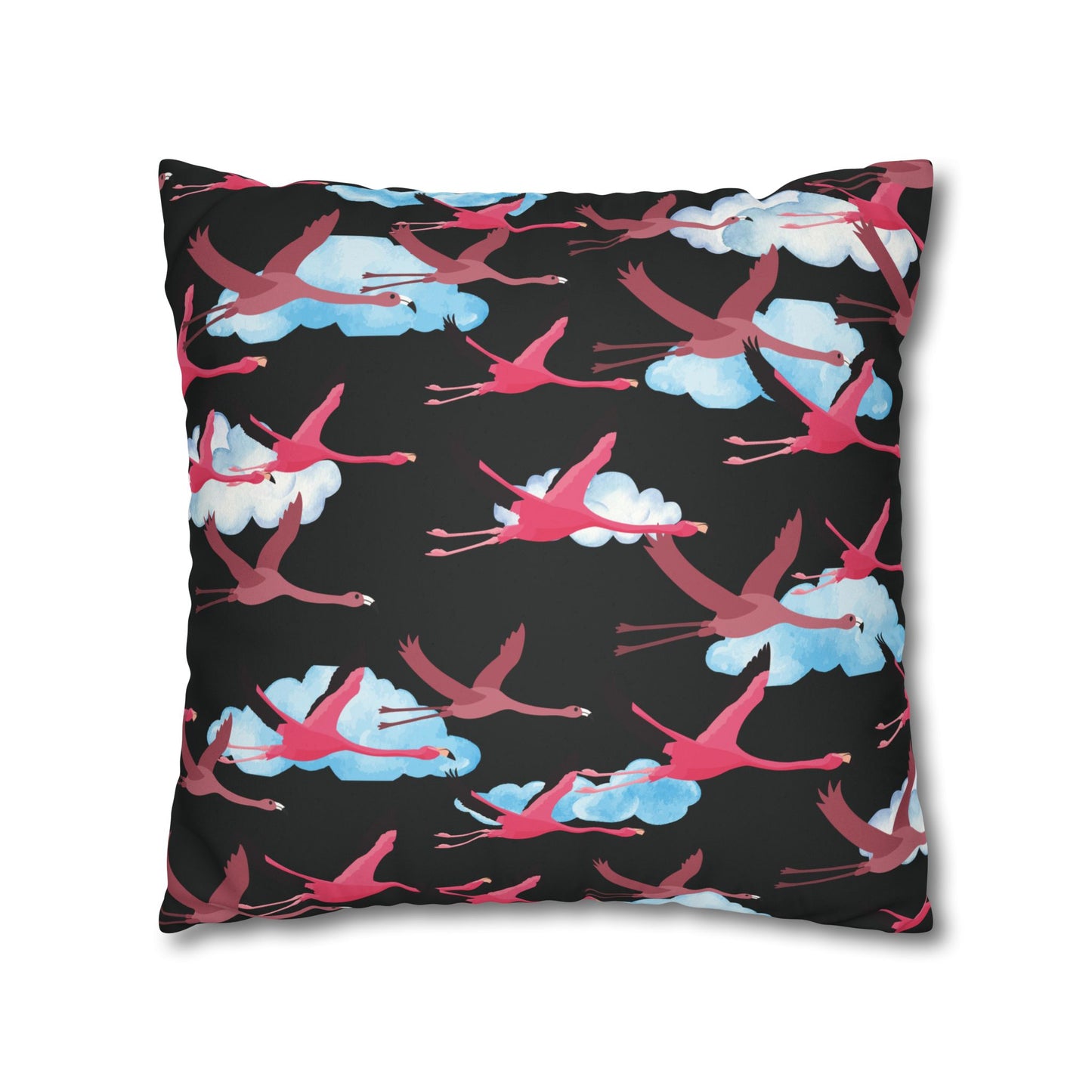 Flying Flamingo Lux Faux Suede Pillow Cover (Black) – 18" x 18" & 20" x 20"