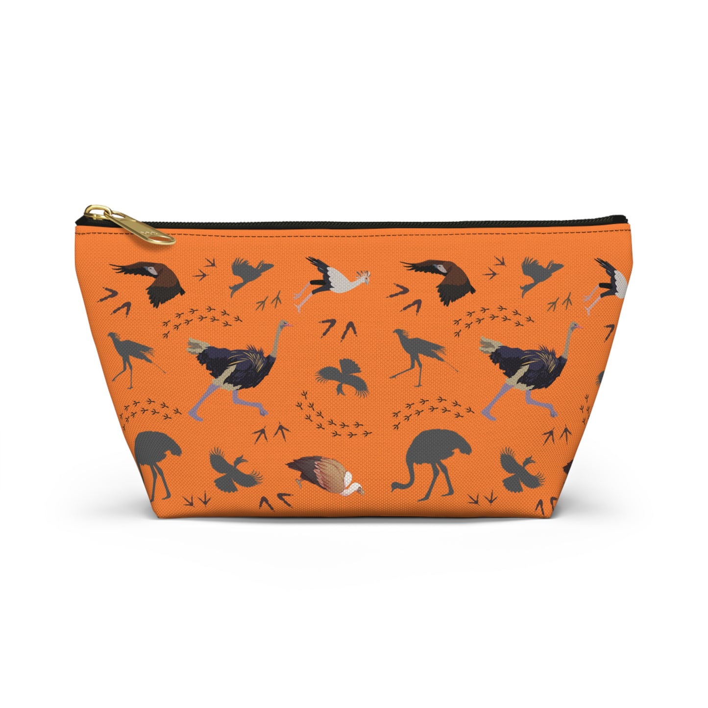 Safari Bird-Themed Accessory Pouch (Orange) for Nature Lovers, Travel Toiletry Bag, Organizer, Gift for Birdwatchers, Wildlife Enthusiasts
