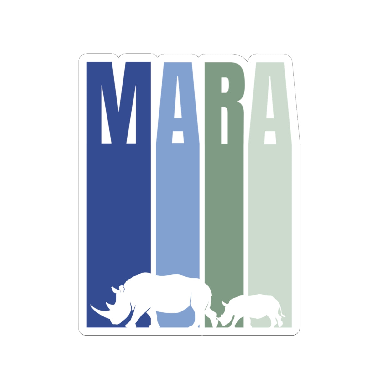 Safari Themed, Mummy and baby Rhino, Masai Mara, Blue, Vibrant Kiss-Cut Stickers for Laptop, Scrapbooking, Gifts, Eco-Friendly Decor, Customizable Designs