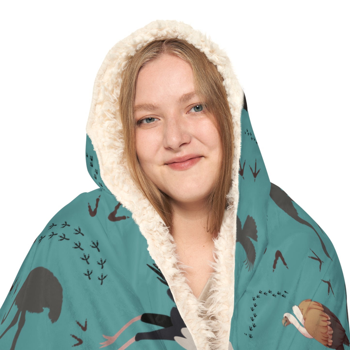 Hooded Snuggle Blanket - Whimsical Safari Bird Print (Teal)
