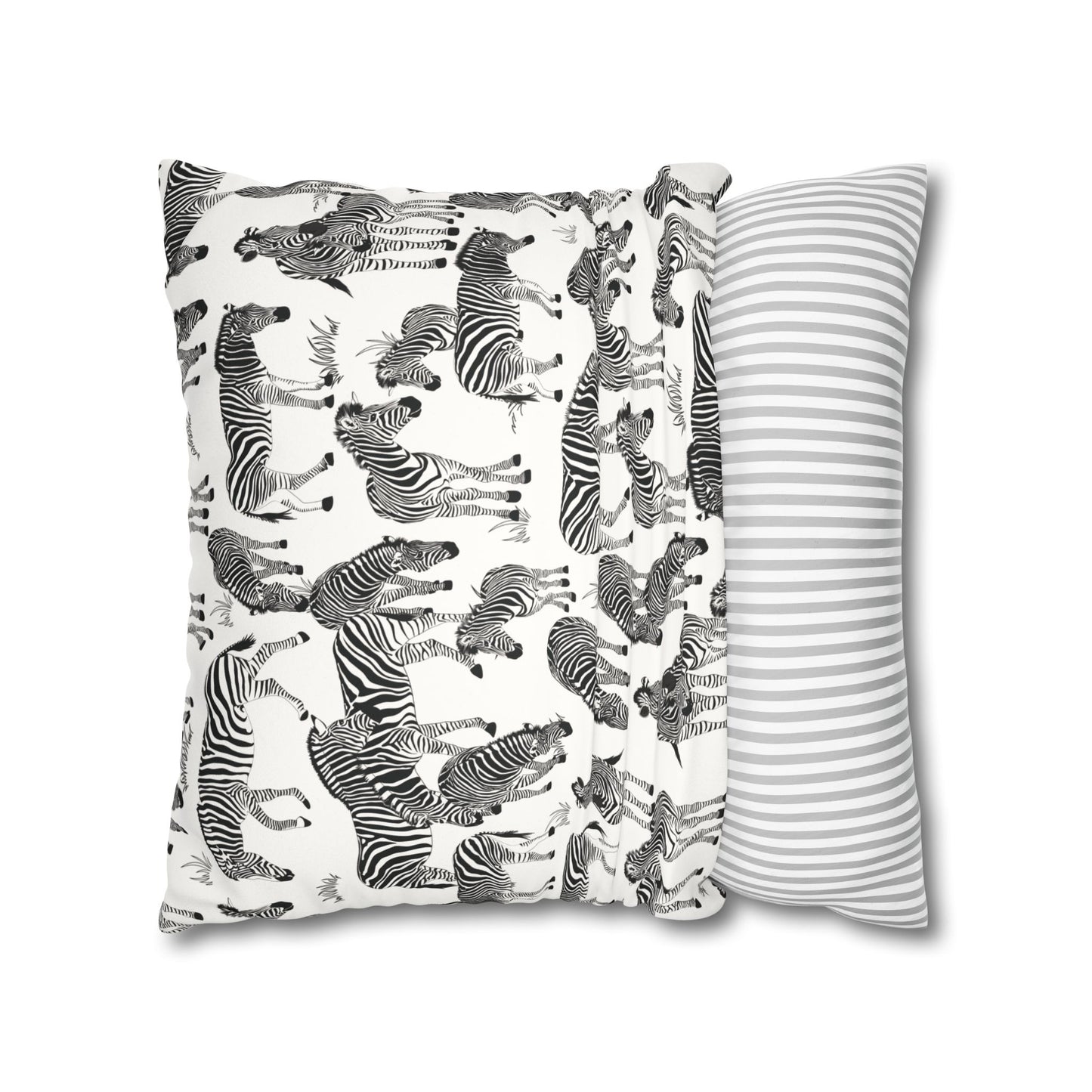 Zebra Herd Lux Faux Suede Throw Pillow Cover – 18" x 18" & 20" x 20" (White)