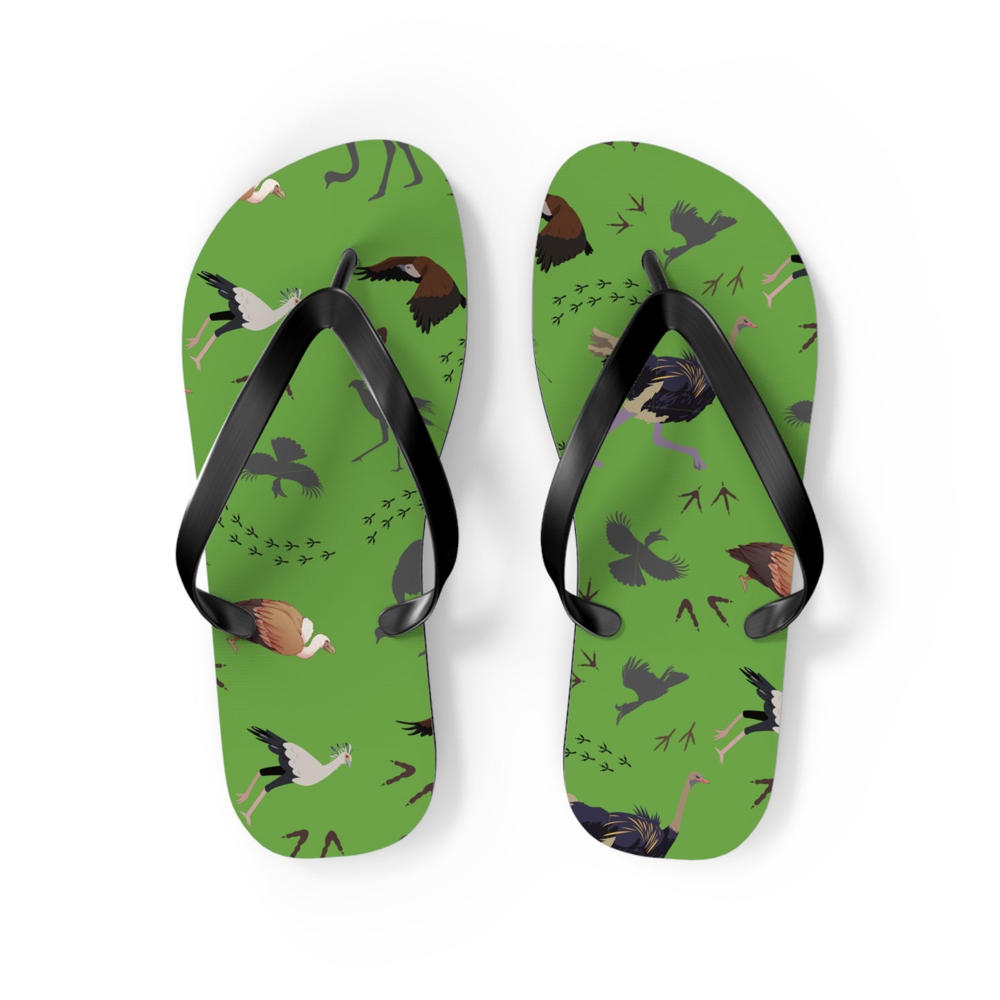 Safari Bird Print Flip Flops (Green), Summer Sandals, Beach Footwear, Vacation Essentials, Gift for Nature Lovers, Cute Outdoor Wear
