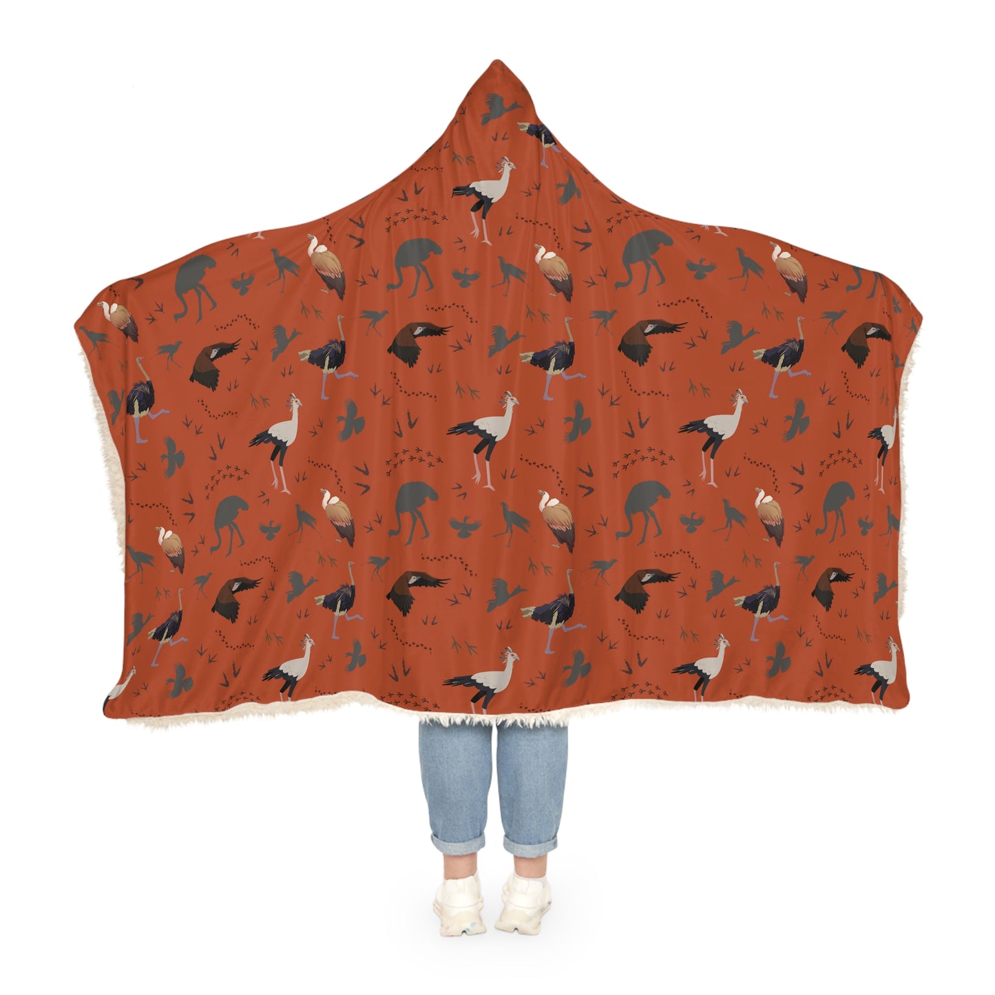 Hooded Snuggle Blanket - Whimsical Safari Bird Print (Tsavo Dust)