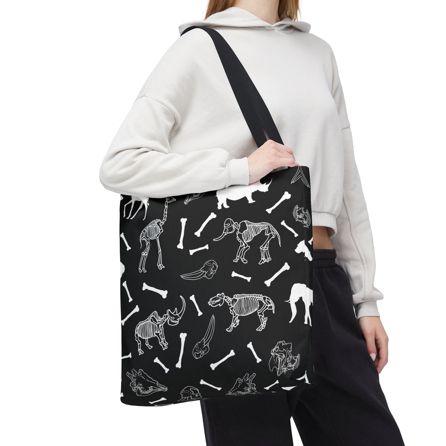 Whimsical Animal Skeletons Tote Bag (Black), Perfect for Animal Lovers, Halloween, Eco-Friendly Bag, Gift for Pet Owners, Shopping Bag, Halloween Gift