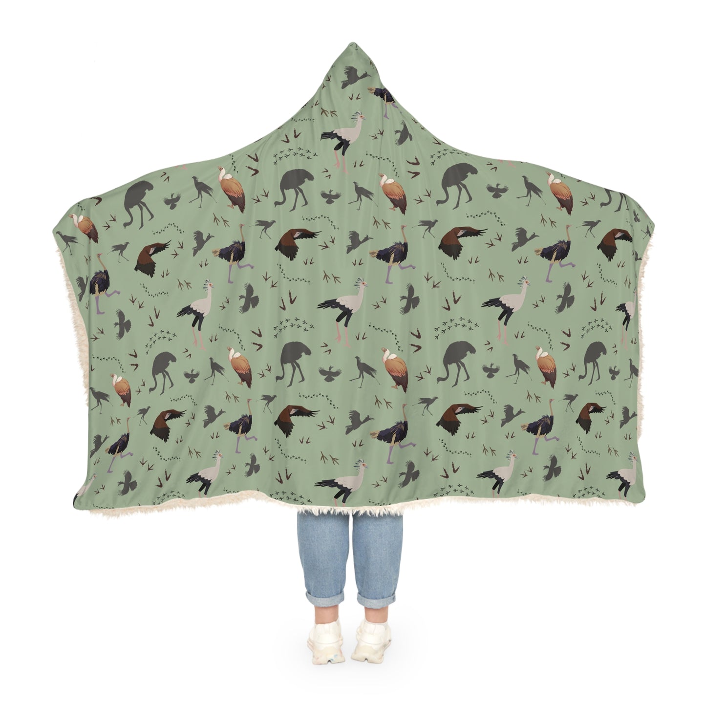 Hooded Snuggle Blanket - Whimsical Safari Bird Print (Sage)