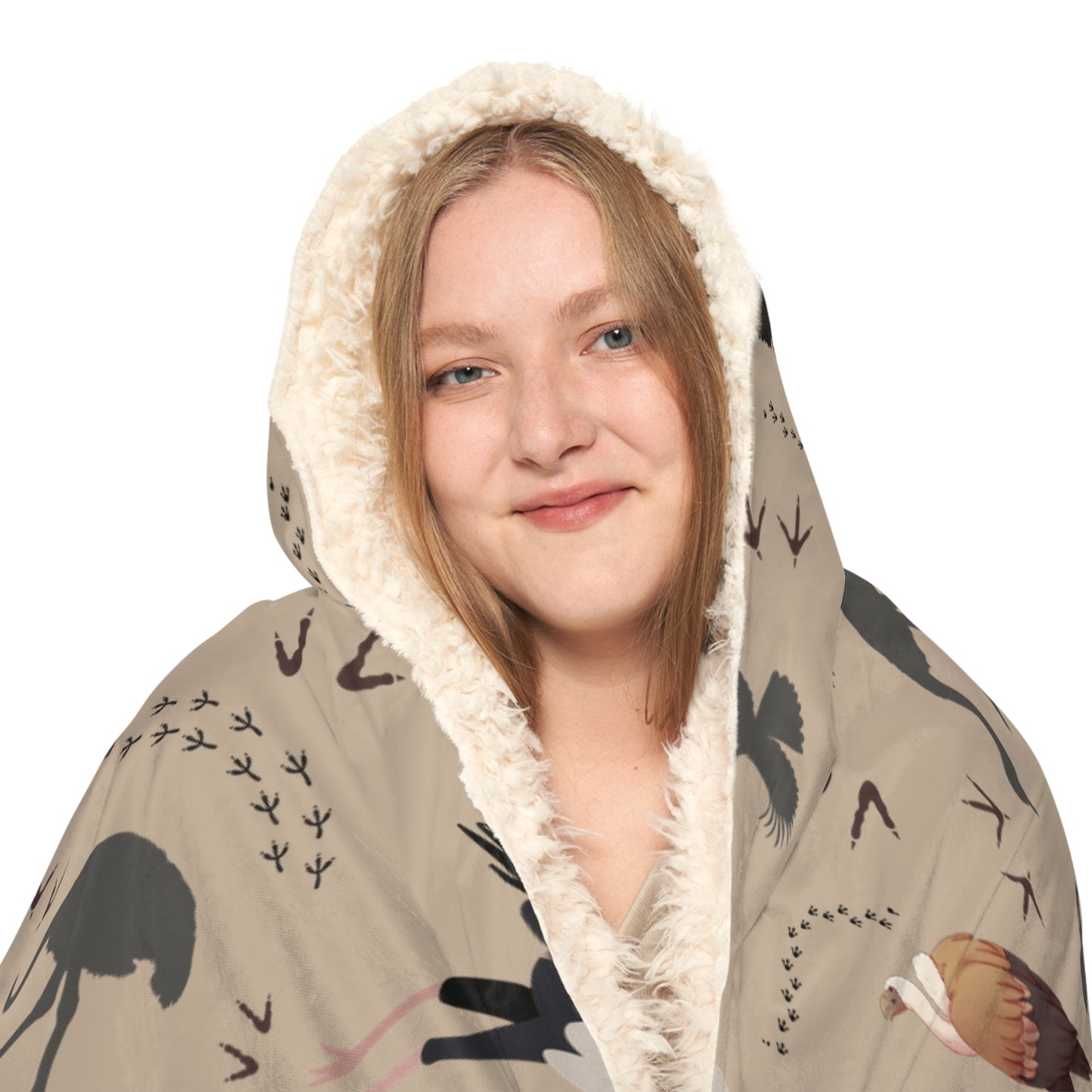 Hooded Snuggle Blanket - Whimsical Safari Bird Print (Blush Clay)