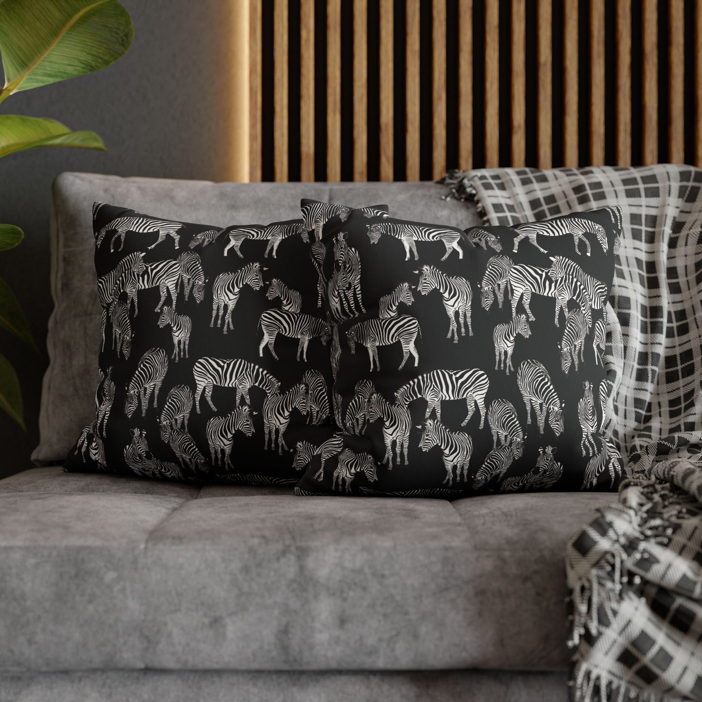 Zebra Herd Lux Faux Suede Throw Pillow Cover – 18" x 18" & 20" x 20" (Black)