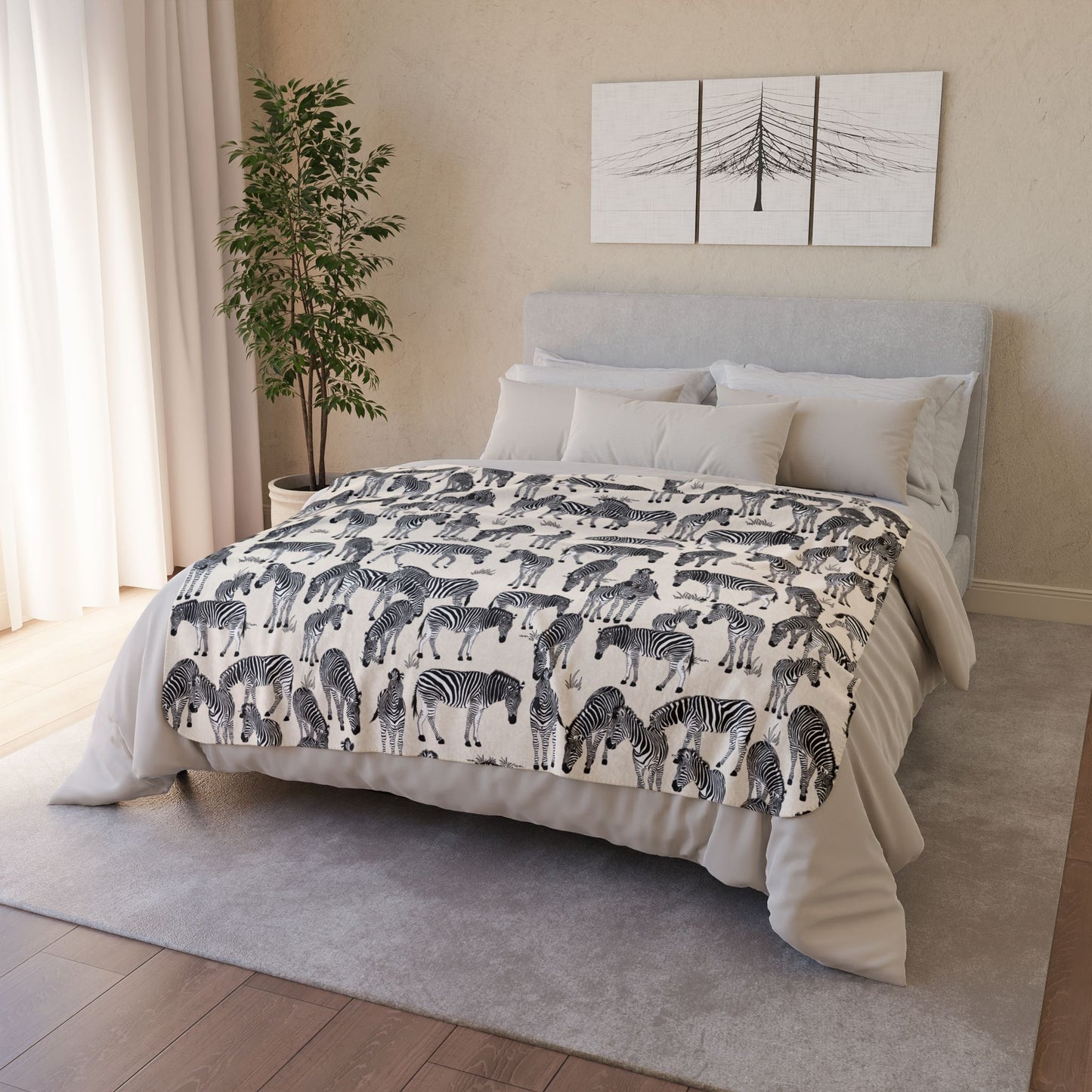 Zebra Herd Fleece Sherpa Blanket