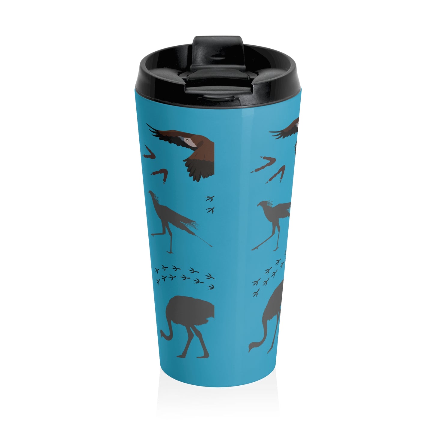Safari Bird Pattern Stainless Steel Travel Mug (Turquoise), Bird Lover Gift, Coffee Cup for Outdoor Adventures, Animal Prints, Eco-Friendly Travel Accessory