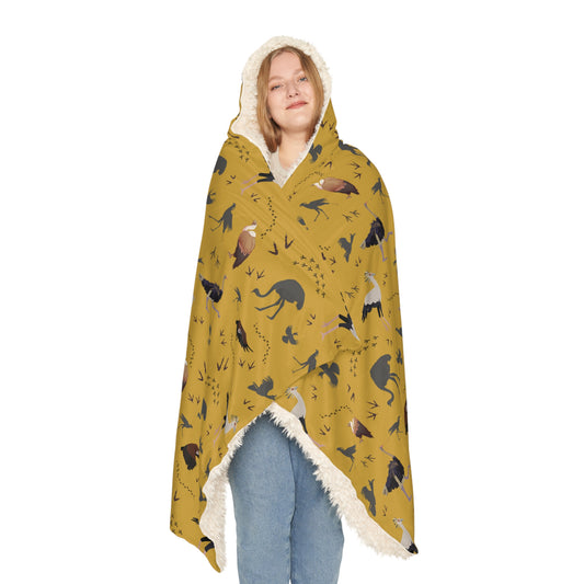 Hooded Snuggle Blanket - Whimsical Safari Bird Print (Mustard)