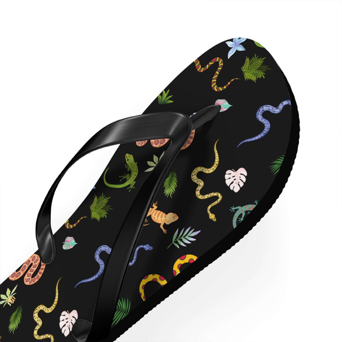 Dancing Reptile Print Flip Flops, Summer Sandals, Beach Footwear, Vacation Essentials, Gift for Nature Lovers, Cute Outdoor Wear