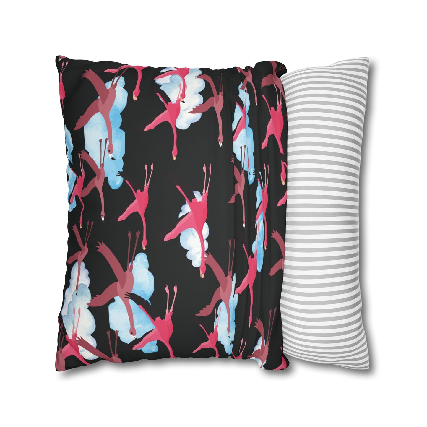 Flying Flamingo Lux Faux Suede Pillow Cover (Black) – 18" x 18" & 20" x 20"
