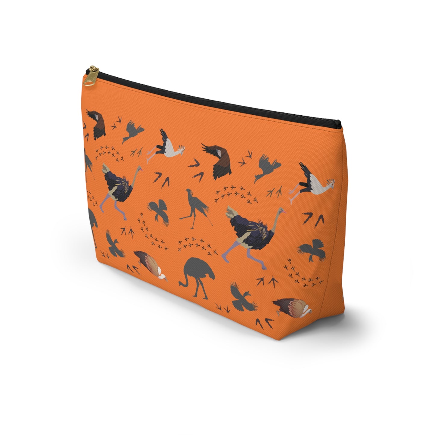 Safari Bird-Themed Accessory Pouch (Orange) for Nature Lovers, Travel Toiletry Bag, Organizer, Gift for Birdwatchers, Wildlife Enthusiasts