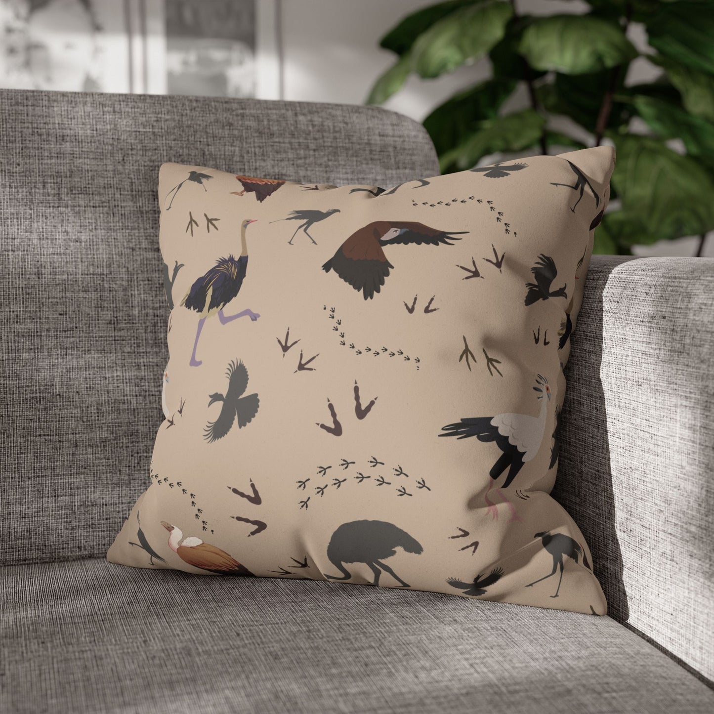 Safari Bird Lux Faux Suede Pillow Cover (Blush Clay) – 18" x 18" & 20" x 20"