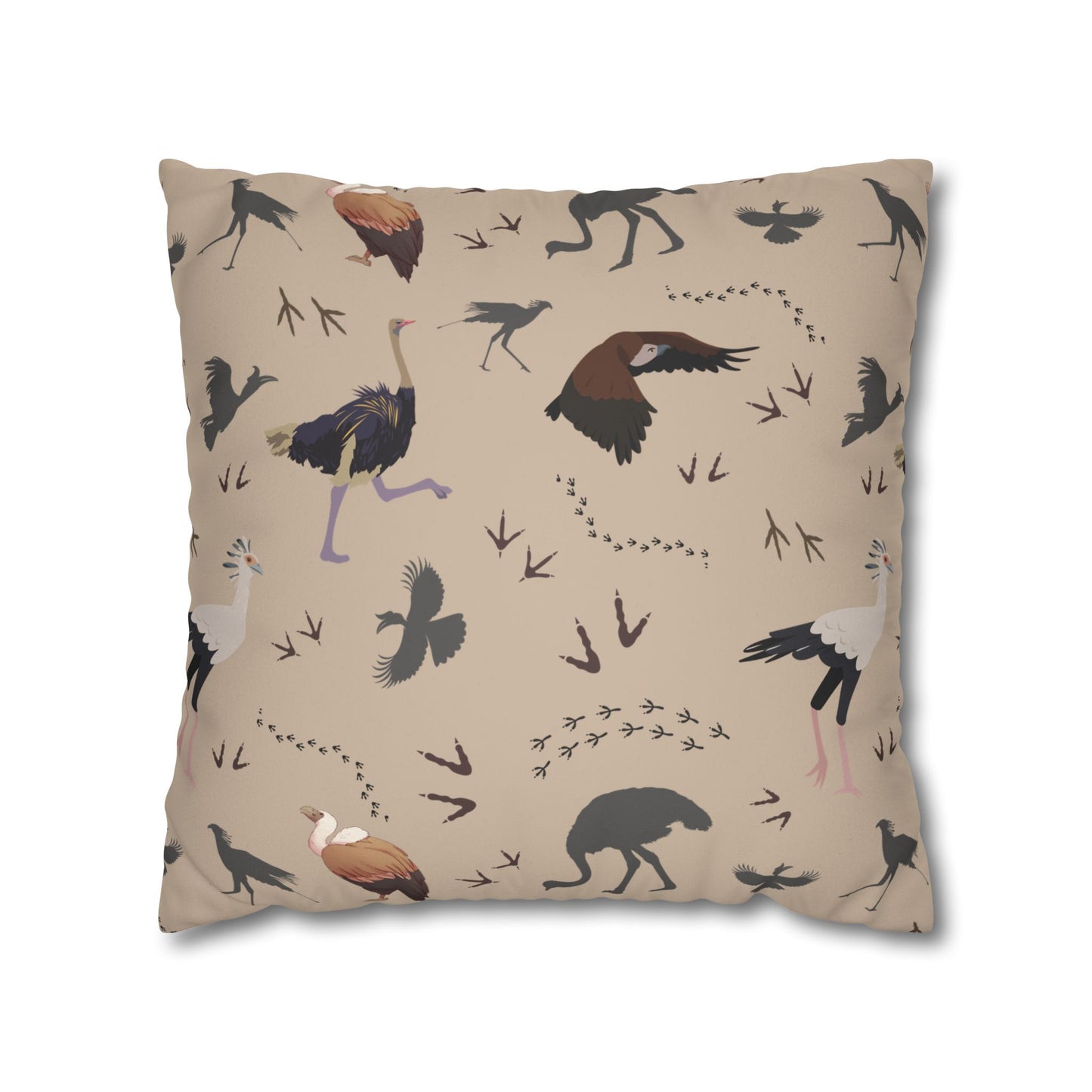 Safari Bird Lux Faux Suede Pillow Cover (Blush Clay) – 18" x 18" & 20" x 20"