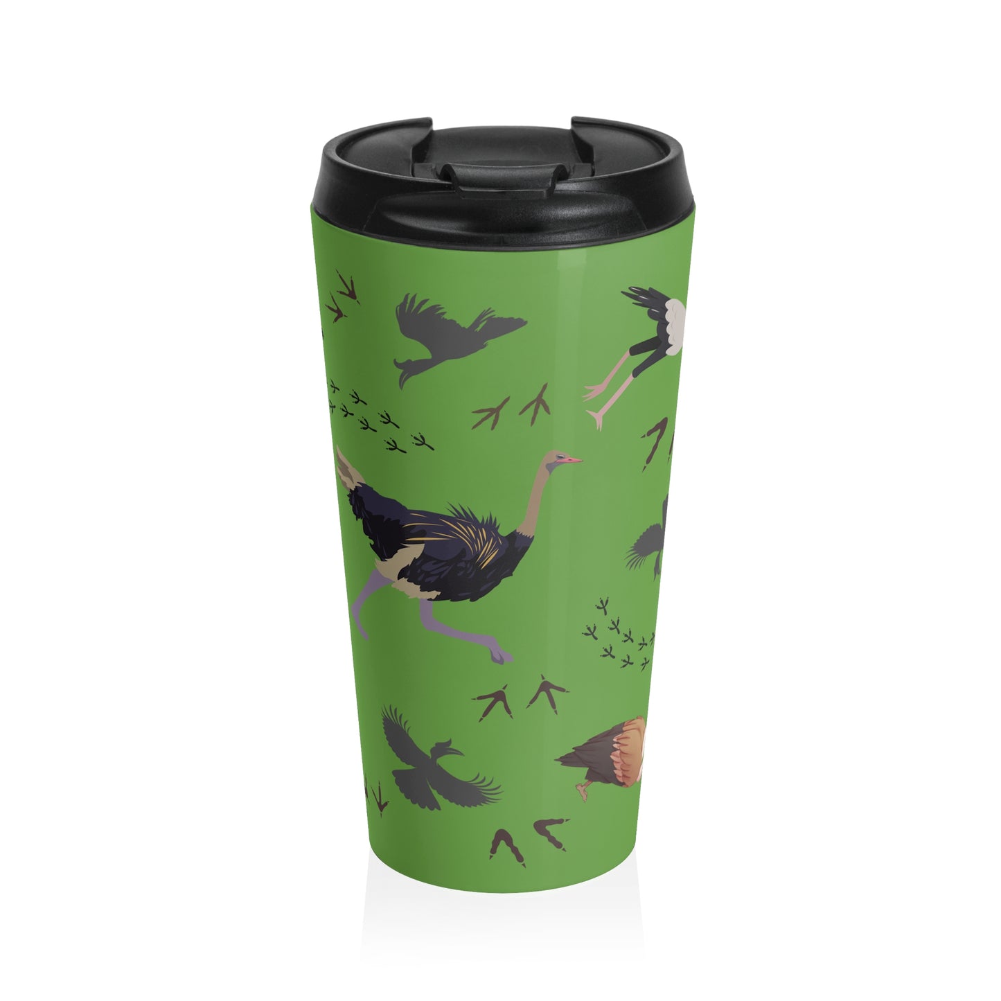 Safari Bird Pattern Stainless Steel Travel Mug (Green), Bird Lover Gift, Coffee Cup for Outdoor Adventures, Animal Prints, Eco-Friendly Travel Accessory
