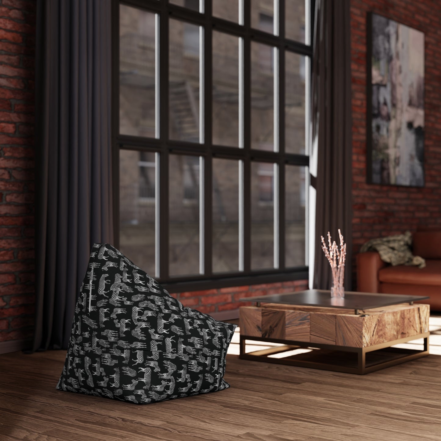 Bean Bag Chair Cover - Zebra Herd Pattern (Black)