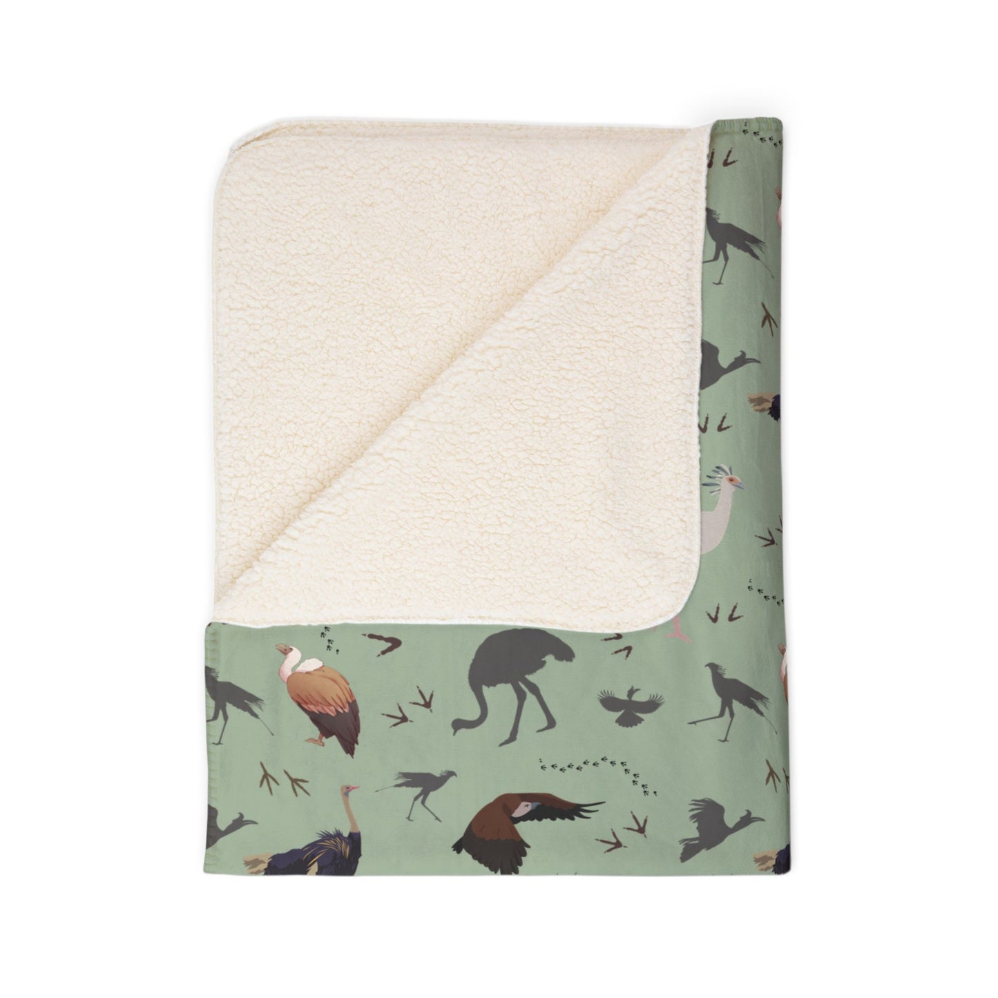 Safari Bird Fleece Sherpa Blanket (Sage)