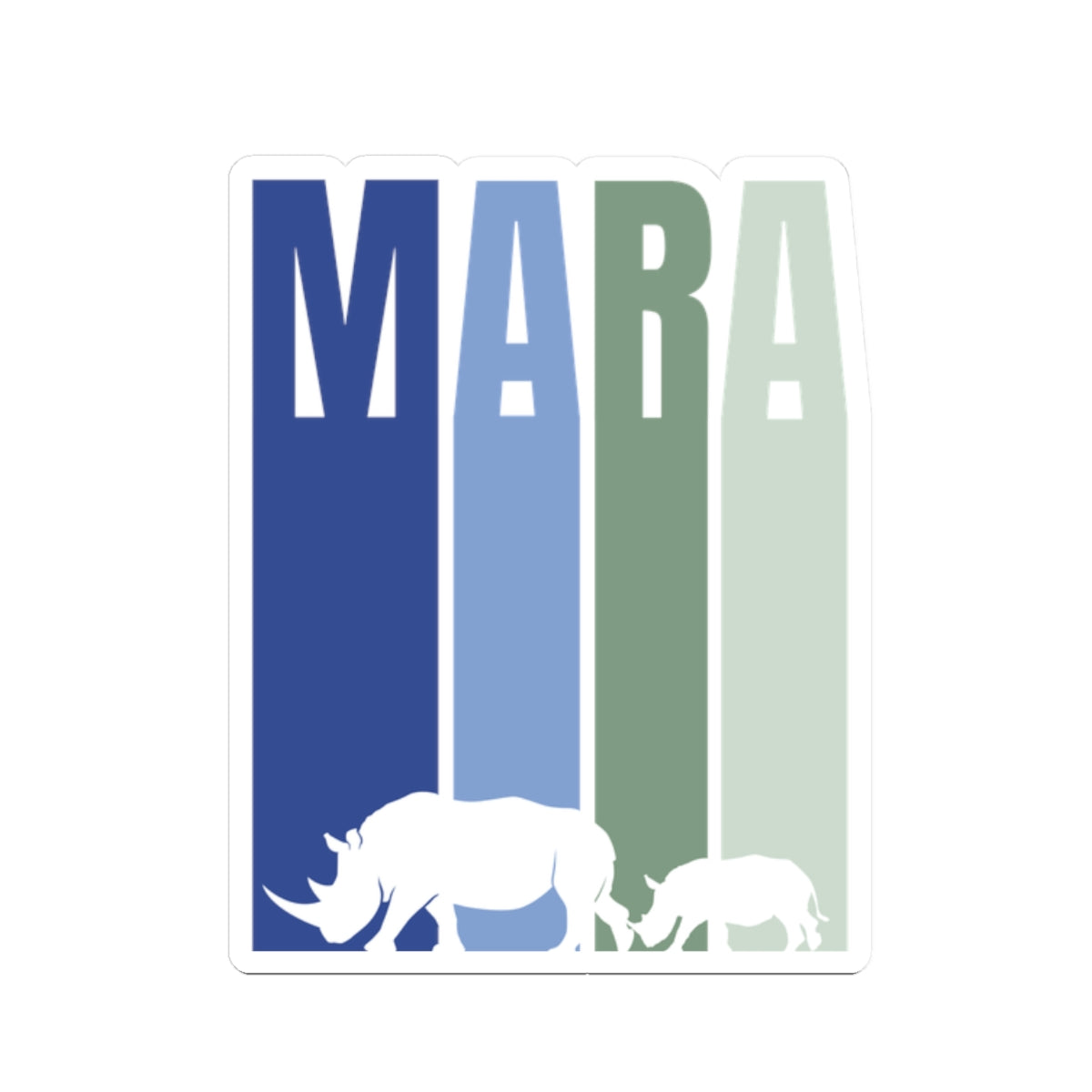 Safari Themed, Mummy and baby Rhino, Masai Mara, Blue, Vibrant Kiss-Cut Stickers for Laptop, Scrapbooking, Gifts, Eco-Friendly Decor, Customizable Designs